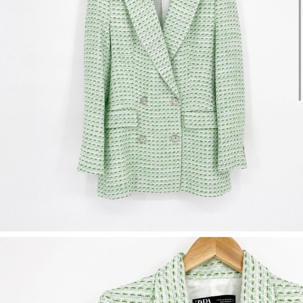 Zara Green and White Tweed Blazer - Picture 2 of 4
